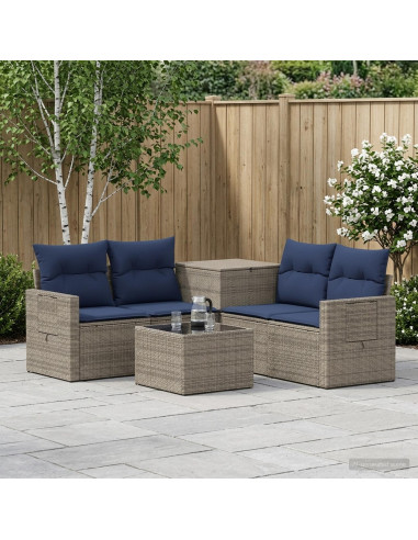 Set di divani 6 pz Grigio e Blu Navy Rattan sintetico e Acciaio