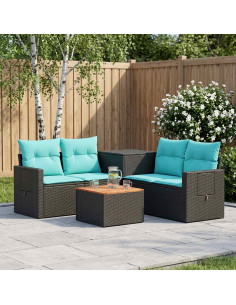 Set di divani 6 pz Nero e Blu Rattan sintetico e Acciaio