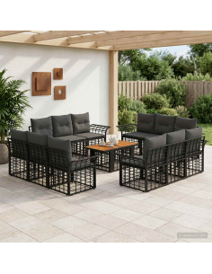 Set Divano da Giardino 13 pz Nero e Grigio scuro polyrattan