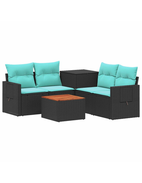 Set di divani 6 pz Nero e Blu Rattan sintetico e Acciaio