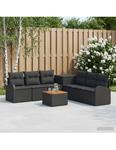 Set di divani 8 pz Nero Rattan sintetico e Acciaio