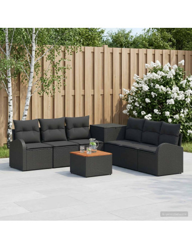 Set di divani 8 pz Nero Rattan sintetico e Acciaio