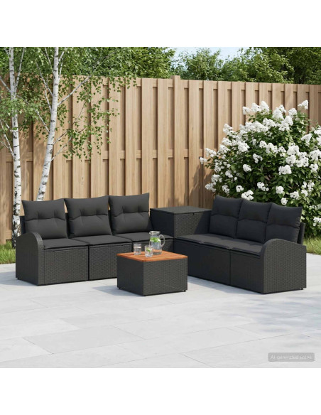 Set di divani 8 pz Nero Rattan sintetico e Acciaio
