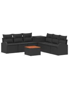 Set di divani 8 pz Nero Rattan sintetico e Acciaio 2