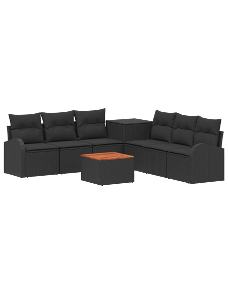 Set di divani 8 pz Nero Rattan sintetico e Acciaio