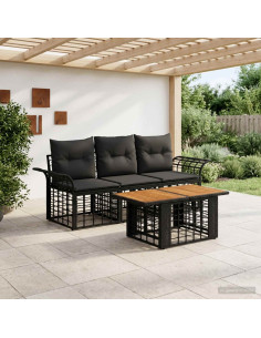 Set Divano da Giardino 4 pz Nero e Grigio scuro polyrattan