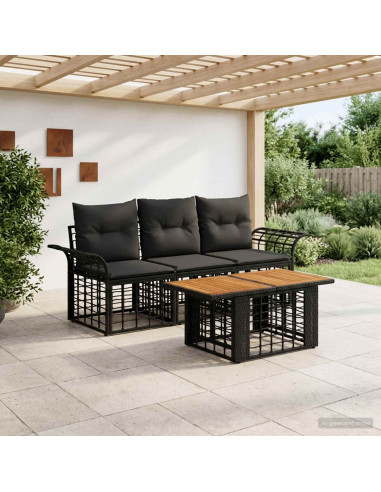 Set Divano da Giardino 4 pz Nero e Grigio scuro polyrattan