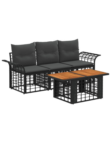Set Divano da Giardino 4 pz Nero e Grigio scuro polyrattan