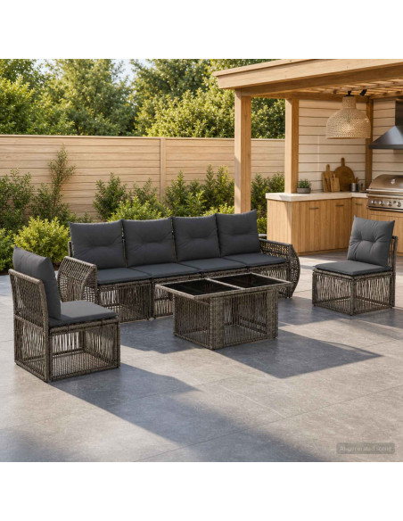 Set Divano da Giardino 7 pz Grigio e Grigio Scuro polyrattan