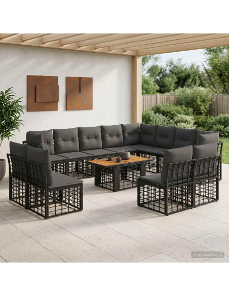 Set Divano da Giardino 13 pz Nero e Grigio scuro polyrattan
