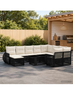 Set Divano da Giardino 11 pz Nero e Bianco Crema polyrattan