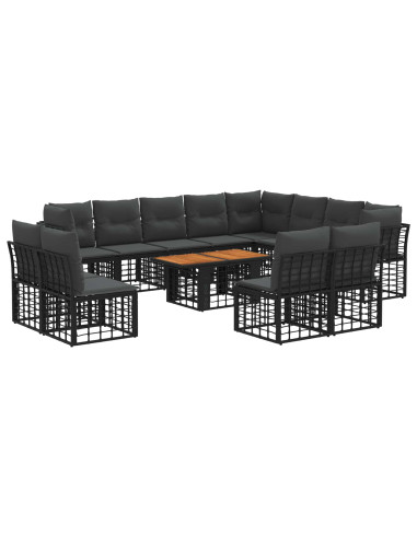 Set Divano da Giardino 13 pz Nero e Grigio scuro polyrattan
