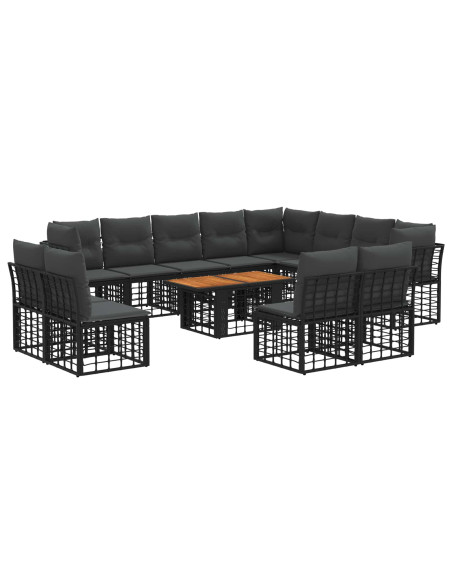 Set Divano da Giardino 13 pz Nero e Grigio scuro polyrattan