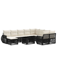 Set Divano da Giardino 11 pz Nero e Bianco Crema polyrattan 2