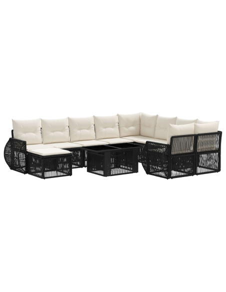 Set Divano da Giardino 11 pz Nero e Bianco Crema polyrattan