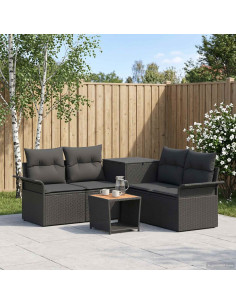 Set di divani 6 pz Nero Rattan sintetico e Acciaio
