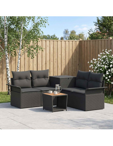 Set di divani 6 pz Nero Rattan sintetico e Acciaio