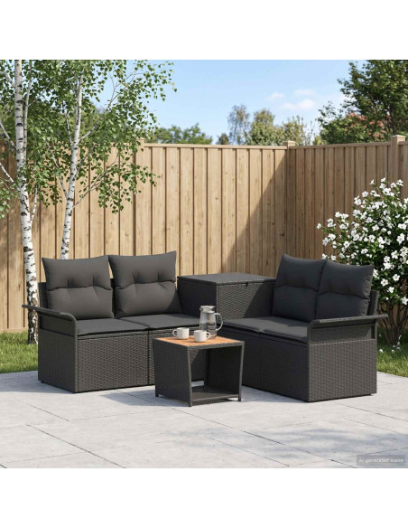 Set di divani 6 pz Nero Rattan sintetico e Acciaio