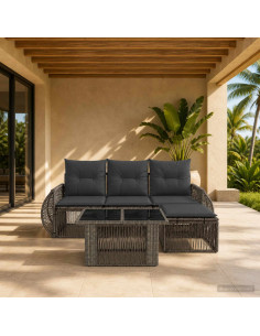 Set Divano da Giardino 5 pz Grigio e Grigio Scuro polyrattan