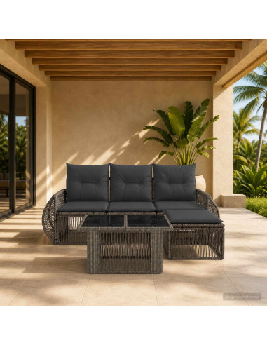 Set Divano da Giardino 5 pz Grigio e Grigio Scuro polyrattan