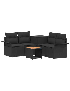 Set di divani 6 pz Nero Rattan sintetico e Acciaio 2