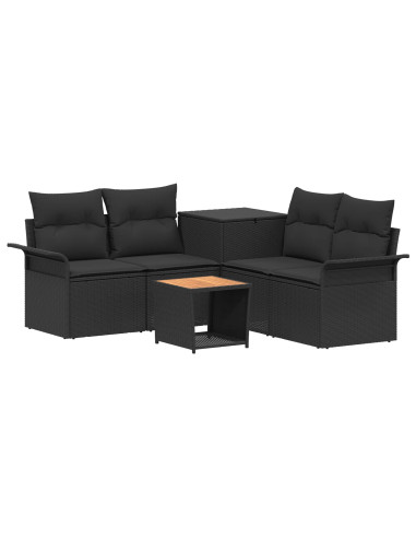 Set di divani 6 pz Nero Rattan sintetico e Acciaio