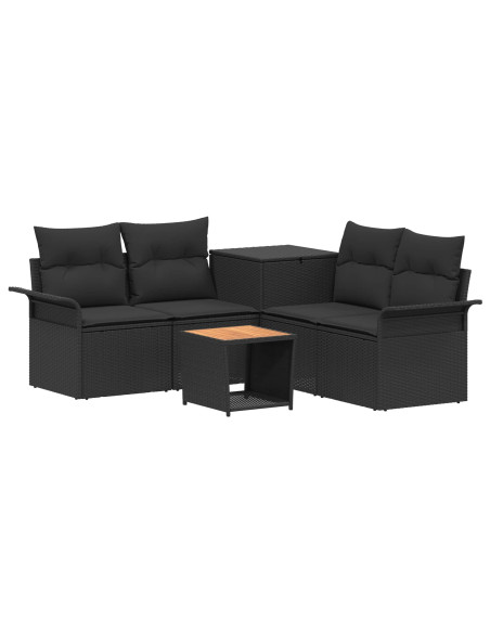 Set di divani 6 pz Nero Rattan sintetico e Acciaio