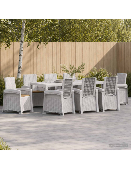 Set da Pranzo per Giardino 9 pz Bianco e Tortora PP