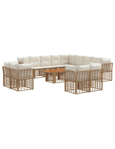 Set Divano da Giardino 14 pz Naturale e Bianco Crema polyrattan 2