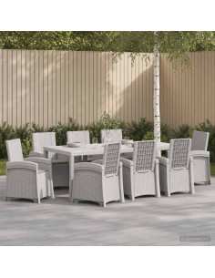 Set da Pranzo per Giardino 9 pz Bianco e Grigio Chiaro PP