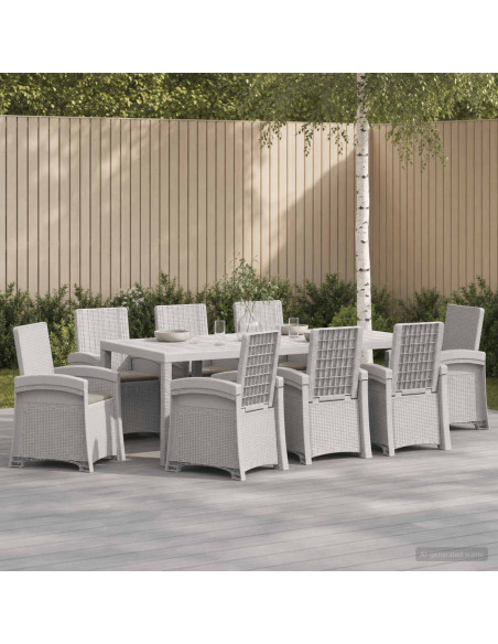 Set da Pranzo per Giardino 9 pz Bianco e Grigio Chiaro PP