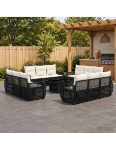 Set Divano da Giardino 13 pz Nero e Bianco Crema polyrattan