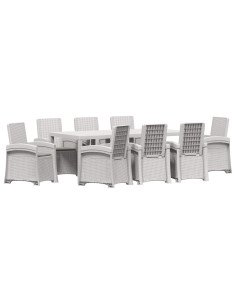 Set da Pranzo per Giardino 9 pz Bianco e Grigio Chiaro PP 2