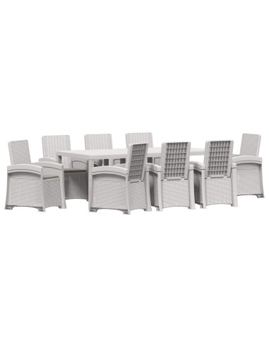 Set da Pranzo per Giardino 9 pz Bianco e Grigio Chiaro PP