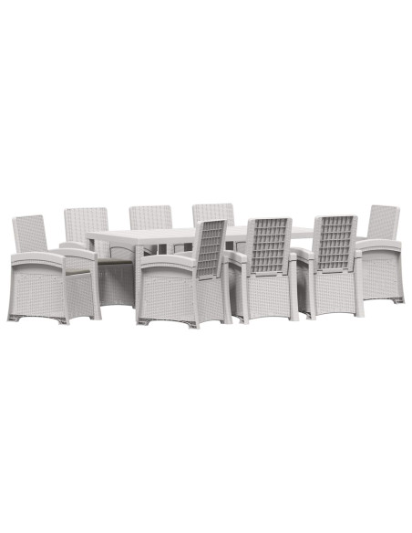 Set da Pranzo per Giardino 9 pz Bianco e Grigio Chiaro PP