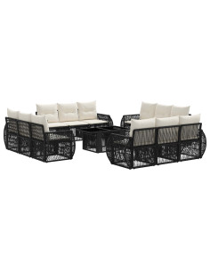 Set Divano da Giardino 13 pz Nero e Bianco Crema polyrattan 2