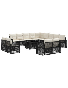Set Divano da Giardino 14 pz Nero e Bianco Crema polyrattan 2