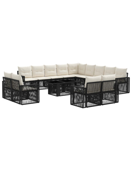 Set Divano da Giardino 14 pz Nero e Bianco Crema polyrattan