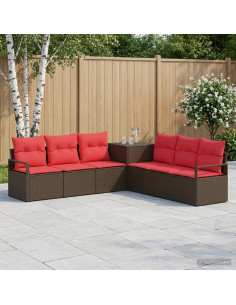 Set di divani 7 pz Marrone e Rosso Rattan sintetico e Acciaio
