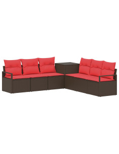 Set di divani 7 pz Marrone e Rosso Rattan sintetico e Acciaio 2