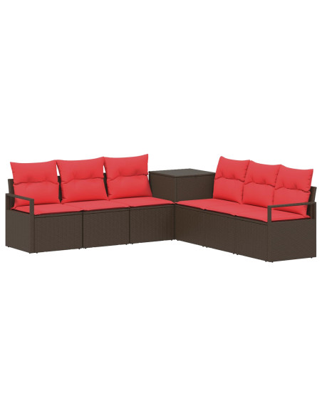 Set di divani 7 pz Marrone e Rosso Rattan sintetico e Acciaio