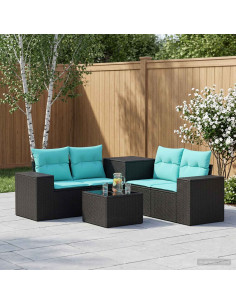 Set di divani 6 pz Nero e Blu Rattan sintetico e Acciaio