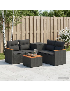 Set di divani 6 pz Nero Rattan sintetico e Acciaio