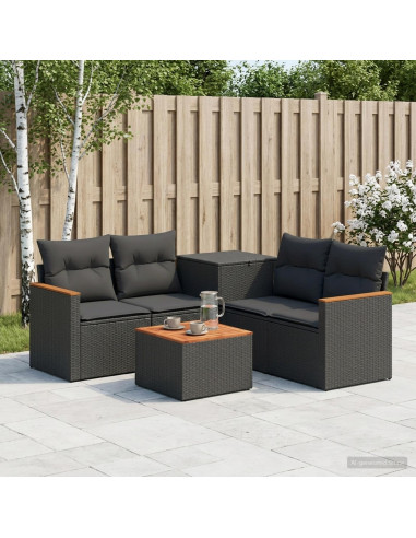 Set di divani 6 pz Nero Rattan sintetico e Acciaio