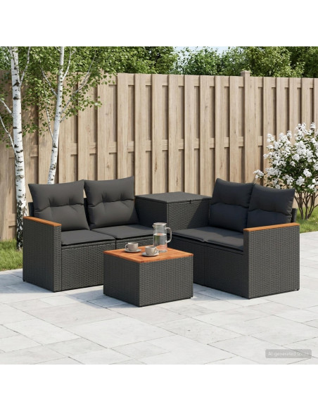 Set di divani 6 pz Nero Rattan sintetico e Acciaio