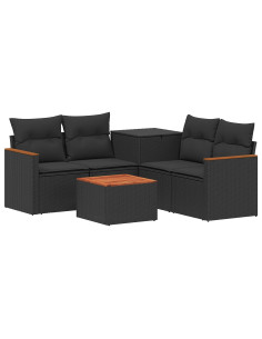 Set di divani 6 pz Nero Rattan sintetico e Acciaio 2