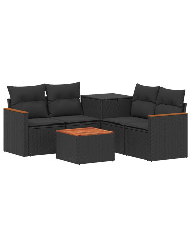 Set di divani 6 pz Nero Rattan sintetico e Acciaio
