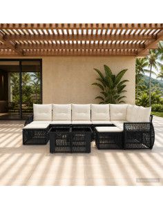 Set Divano da Giardino 10 pz Nero e Bianco Crema polyrattan