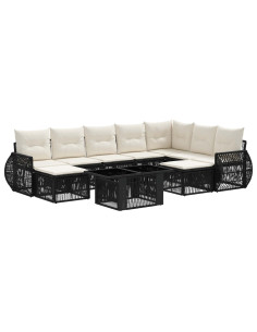 Set Divano da Giardino 10 pz Nero e Bianco Crema polyrattan 2