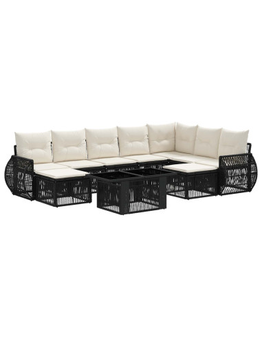 Set Divano da Giardino 10 pz Nero e Bianco Crema polyrattan